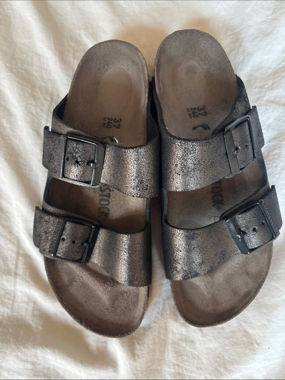 EUC Birkenstock Arizona Washed Metallic Antique Black, 37 - Rare - Picture 2 of 9